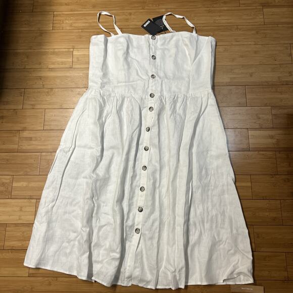 *NEW* REFORMATION Women’s 22W Sun Dress White Linen Button TORI Smocked Pockets - Picture 2 of 9